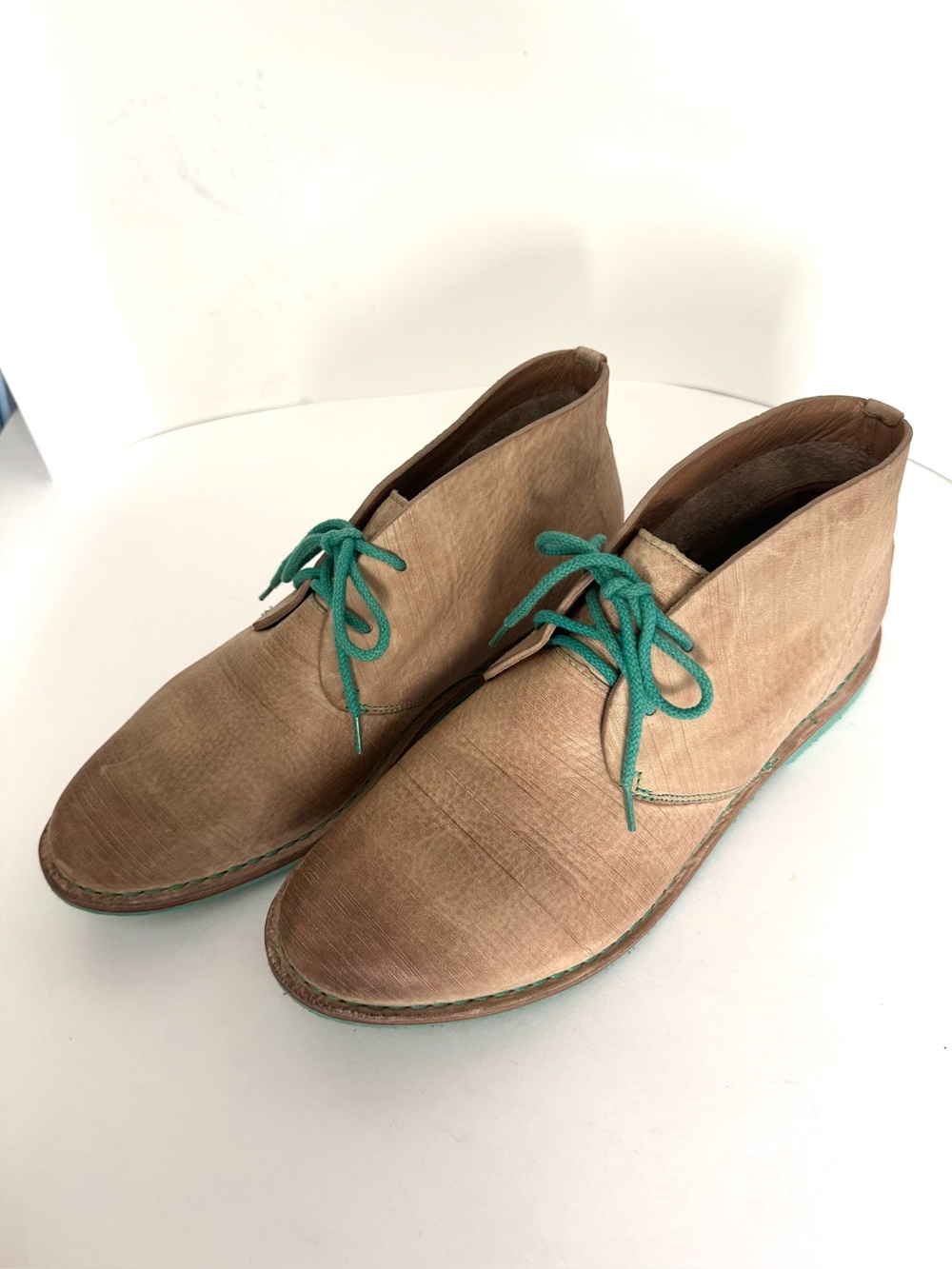 EUC Cole Haan Nike Air Leather Desert Chukka Boots Taupe Tan Turquoise US 10.5B - Picture 4 of 11